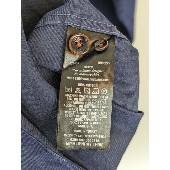 Ted Baker Shirt Denray Denim Button Front Navy Blue Classic Designer Size 3XL - Picture 9 of 12